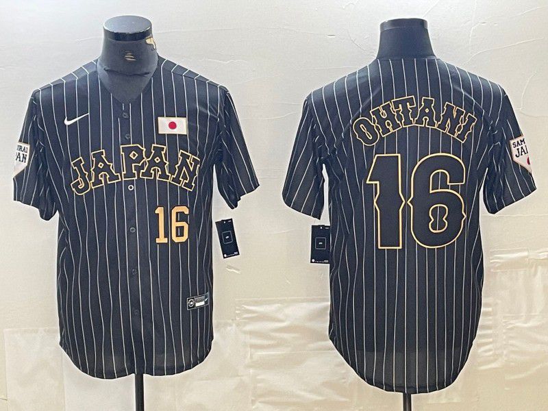 Men 2025 World Cub Japan #16 Ohtani Black Stripe Nike MLB Jersey style 13